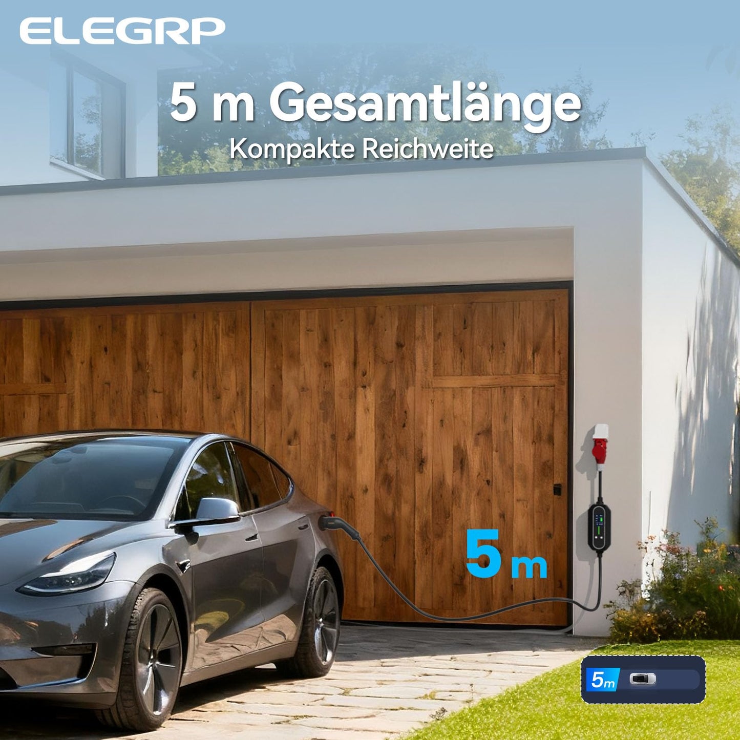 ELEGRP 11kW Mobile Wallbox with Type 2 Charging Cable, 3-Phase EV Charger