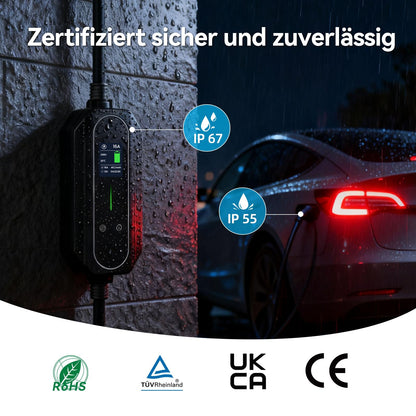 ELEGRP 11kW Mobile Wallbox with Type 2 Charging Cable, 3-Phase EV Charger
