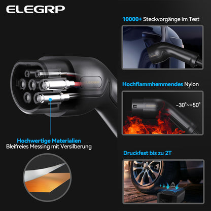 ELEGRP 11kW Mobile Wallbox with Type 2 Charging Cable, 3-Phase EV Charger