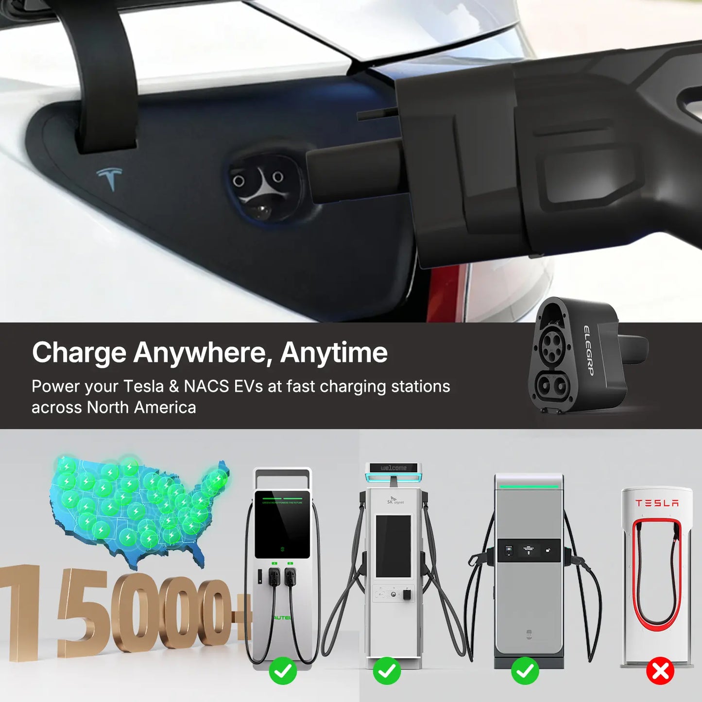 EV Charging Adapter 500A 1000V DC, CCS1 Charger to NACS Vehicle