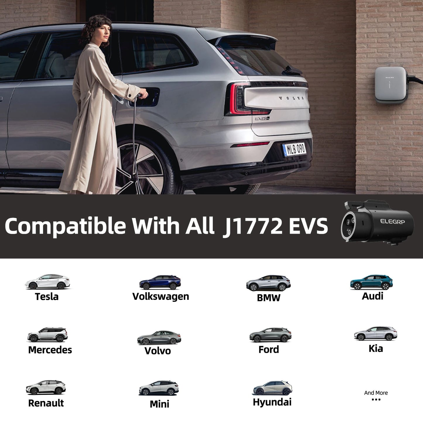 EV Charging Adapter 80A 250V AC, NACS Charger to J1772 Vehicle