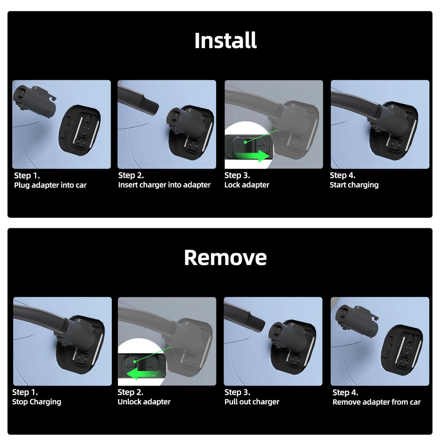 EV Charging Adapter 80A 250V AC, NACS Charger to J1772 Vehicle
