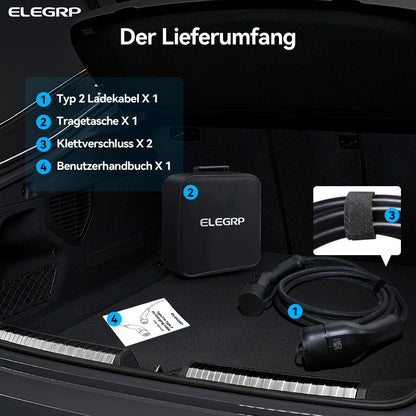 ELEGRP Type 2 Charging Cable, 11kW 5M 16A 3-Phase, Type 2 to Type 2