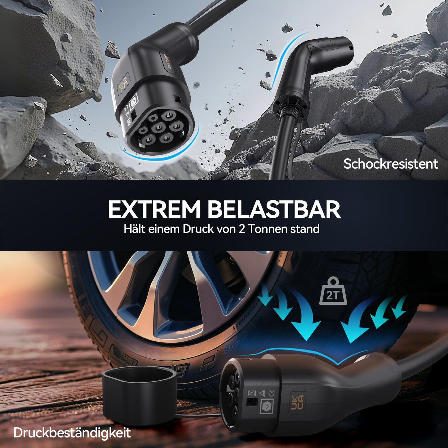 ELEGRP Type 2 Charging Cable, 11kW 5M 16A 3-Phase, Type 2 to Type 2