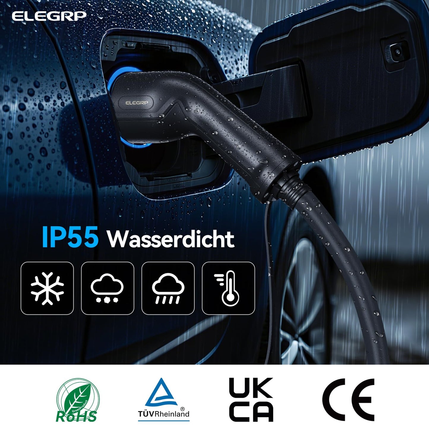 ELEGRP Type 2 Charging Cable, 11kW 5M 16A 3-Phase, Type 2 to Type 2